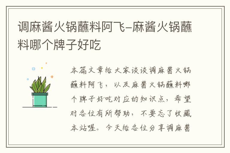 调麻酱火锅蘸料阿飞-麻酱火锅蘸料哪个牌子好吃