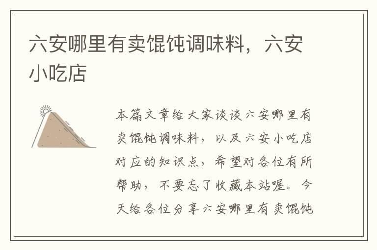 六安哪里有卖馄饨调味料,六安小吃店