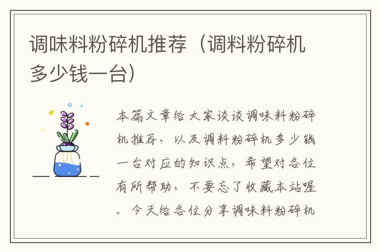 调味料粉碎机推荐(调料粉碎机多少钱一台)