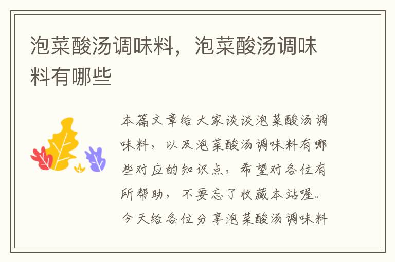 泡菜酸汤调味料,泡菜酸汤调味料有哪些