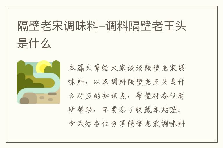 隔壁老宋调味料-调料隔壁老王头是什么