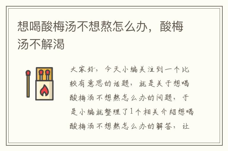 想喝酸梅汤不想熬怎么办,酸梅汤不解渴