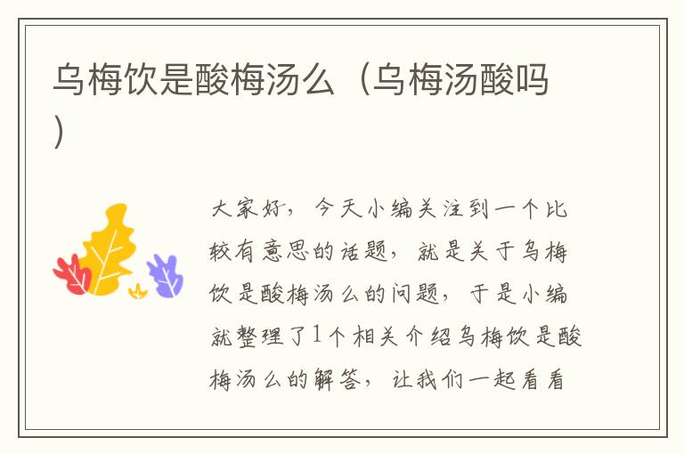 乌梅饮是酸梅汤么(乌梅汤酸吗)