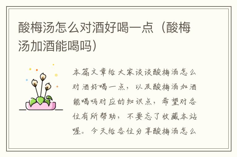 酸梅汤怎么对酒好喝一点(酸梅汤加酒能喝吗)