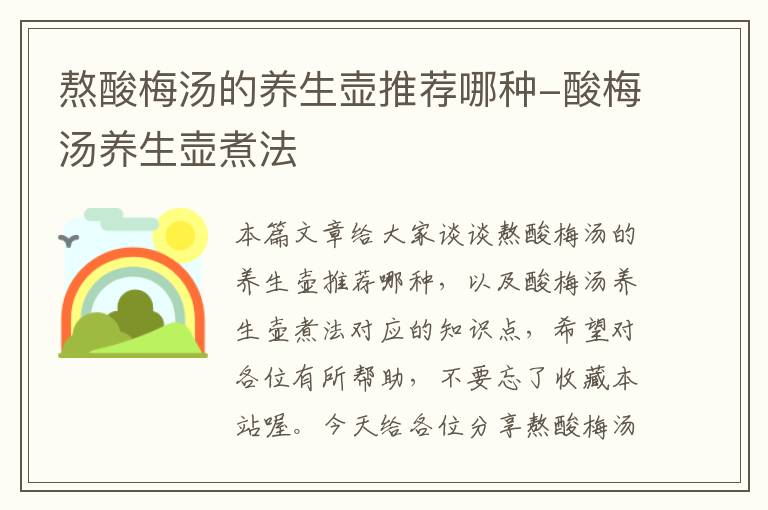 熬酸梅汤的养生壶推荐哪种-酸梅汤养生壶煮法