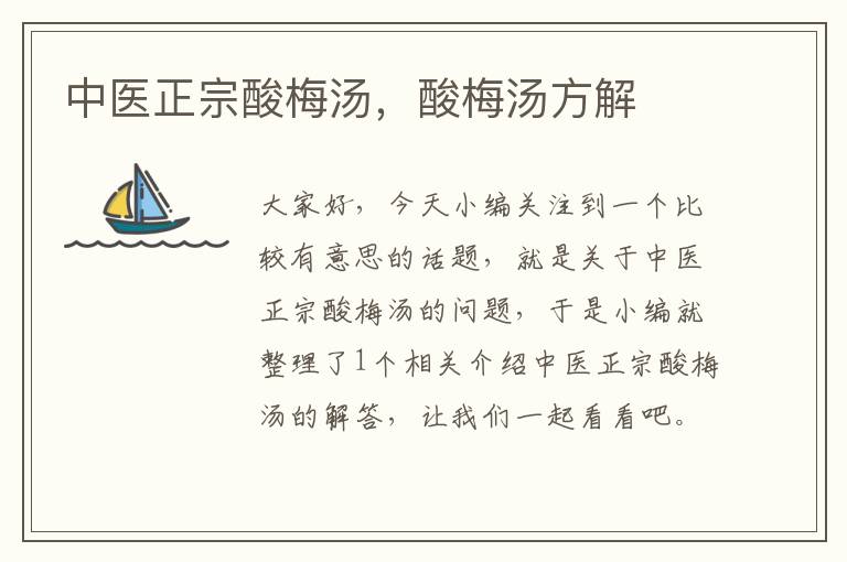 中医正宗酸梅汤,酸梅汤方解