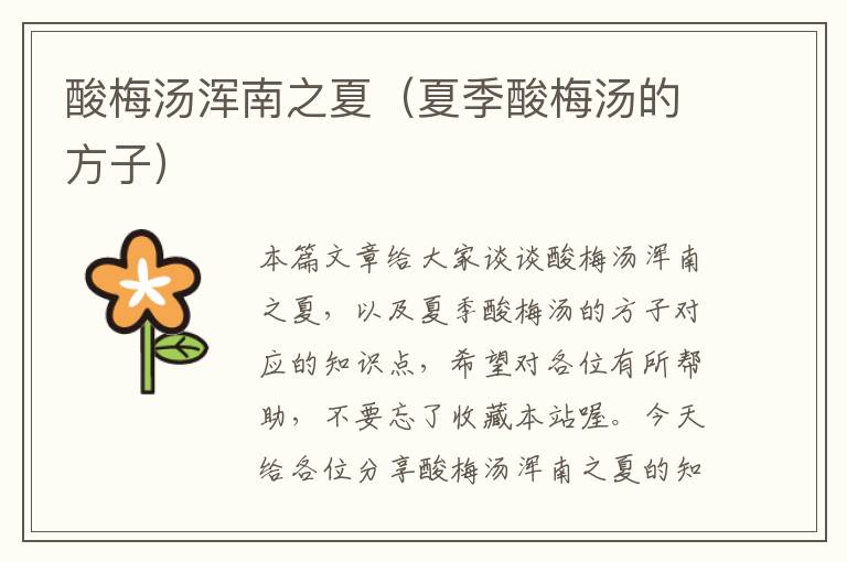 酸梅汤浑南之夏(夏季酸梅汤的方子)