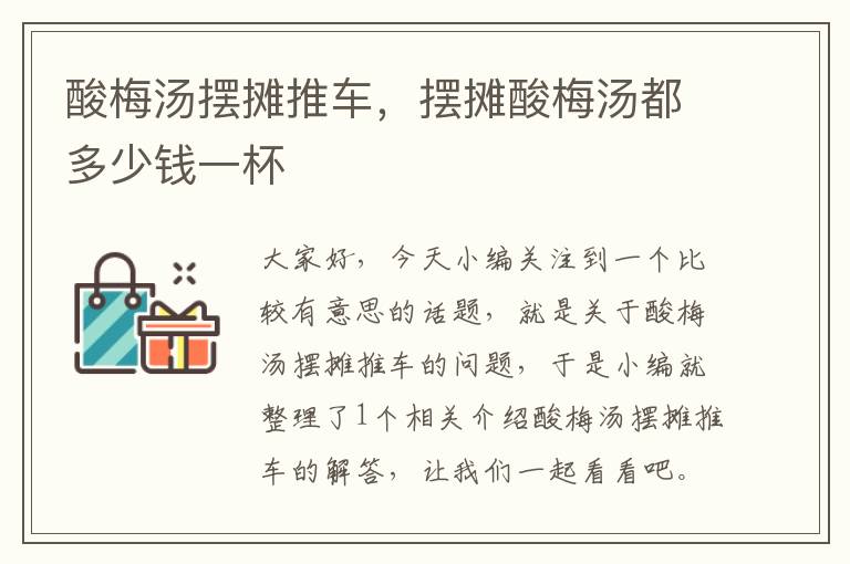 酸梅汤摆摊推车,摆摊酸梅汤都多少钱一杯