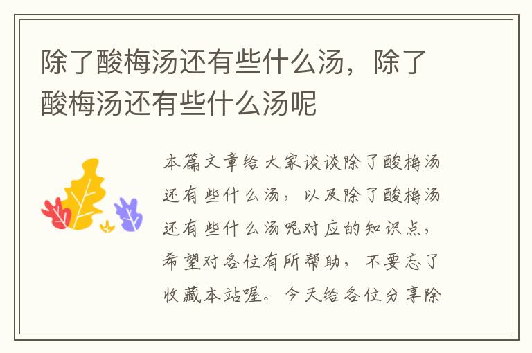 除了酸梅汤还有些什么汤,除了酸梅汤还有些什么汤呢
