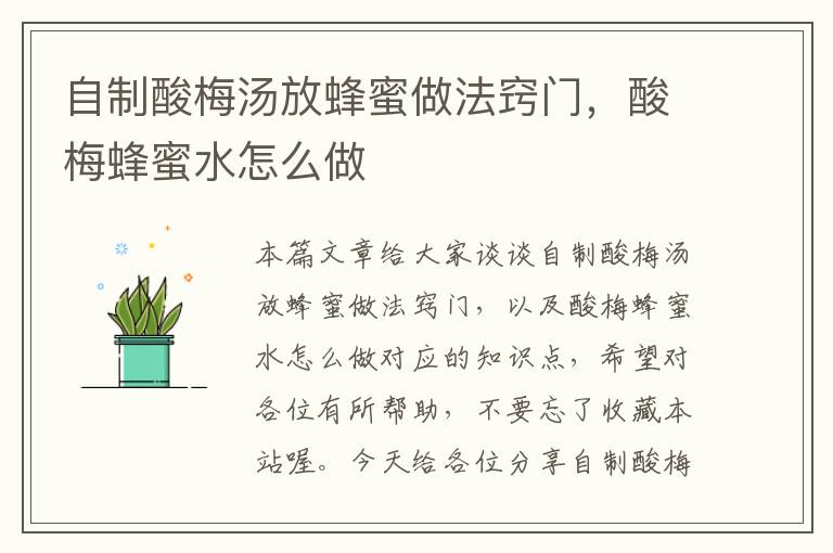 自制酸梅汤放蜂蜜做法窍门,酸梅蜂蜜水怎么做