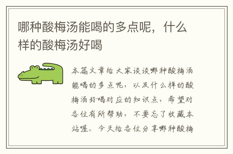 哪种酸梅汤能喝的多点呢,什么样的酸梅汤好喝