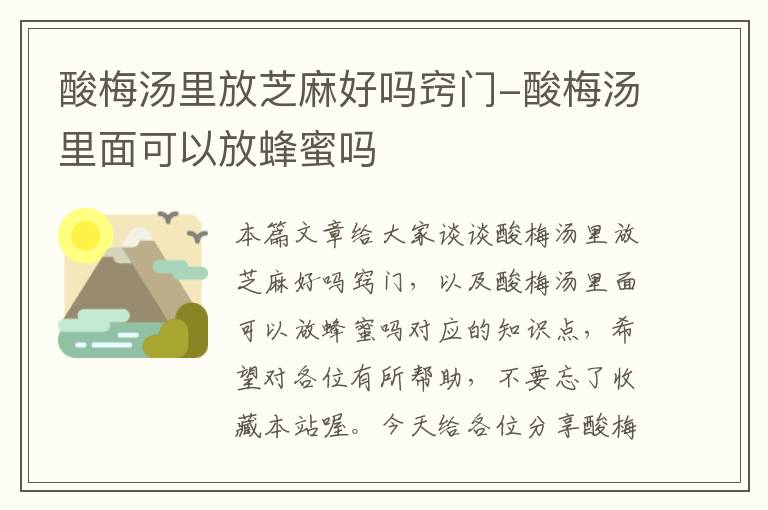 酸梅汤里放芝麻好吗窍门-酸梅汤里面可以放蜂蜜吗