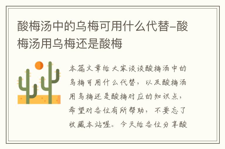 酸梅汤中的乌梅可用什么代替-酸梅汤用乌梅还是酸梅