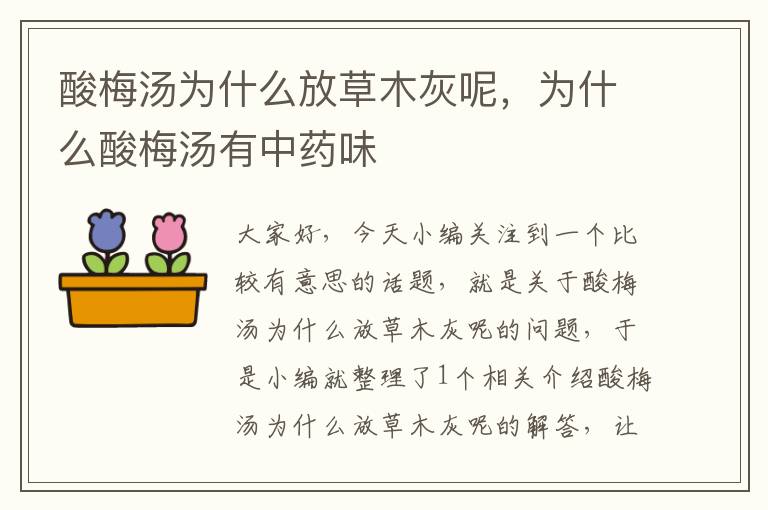 酸梅汤为什么放草木灰呢,为什么酸梅汤有中药味