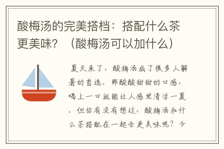 酸梅汤的完美搭档:搭配什么茶更美味?(酸梅汤可以加什么)