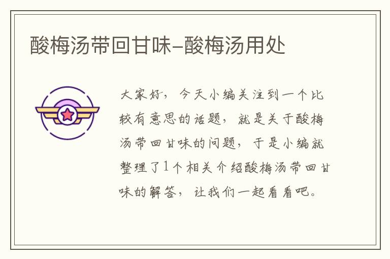 酸梅汤带回甘味-酸梅汤用处
