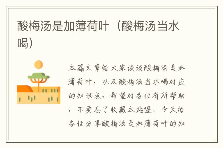 酸梅汤是加薄荷叶(酸梅汤当水喝)