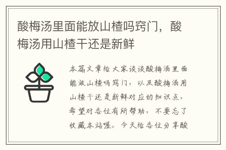 酸梅汤里面能放山楂吗窍门,酸梅汤用山楂干还是新鲜