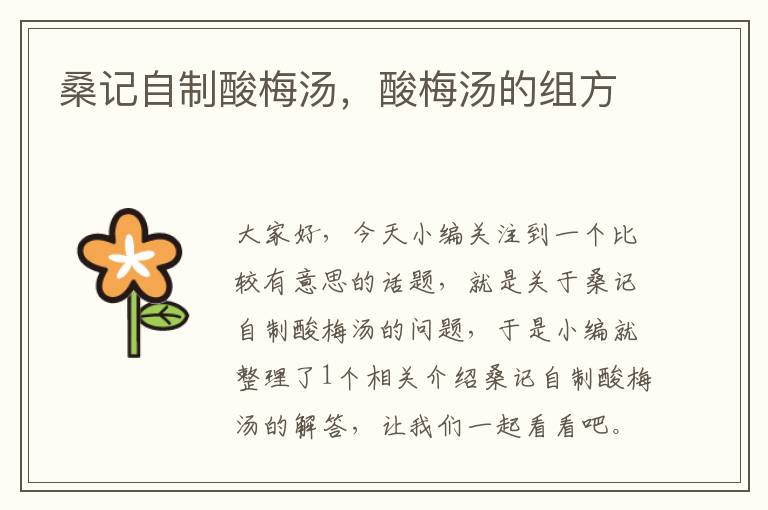 桑记自制酸梅汤,酸梅汤的组方