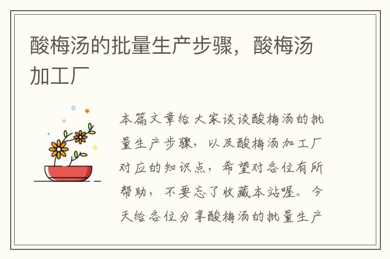 酸梅汤的批量生产步骤,酸梅汤加工厂