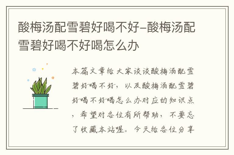 酸梅汤配雪碧好喝不好-酸梅汤配雪碧好喝不好喝怎么办