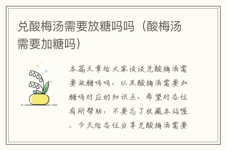 兑酸梅汤需要放糖吗吗(酸梅汤需要加糖吗)