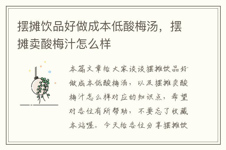 摆摊饮品好做成本低酸梅汤,摆摊卖酸梅汁怎么样