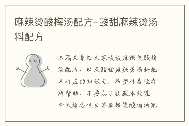 麻辣烫酸梅汤配方-酸甜麻辣烫汤料配方