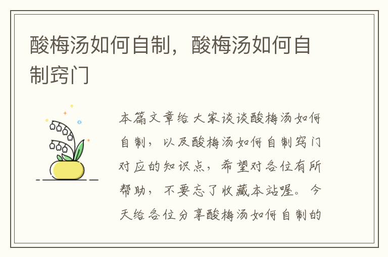 酸梅汤如何自制,酸梅汤如何自制窍门