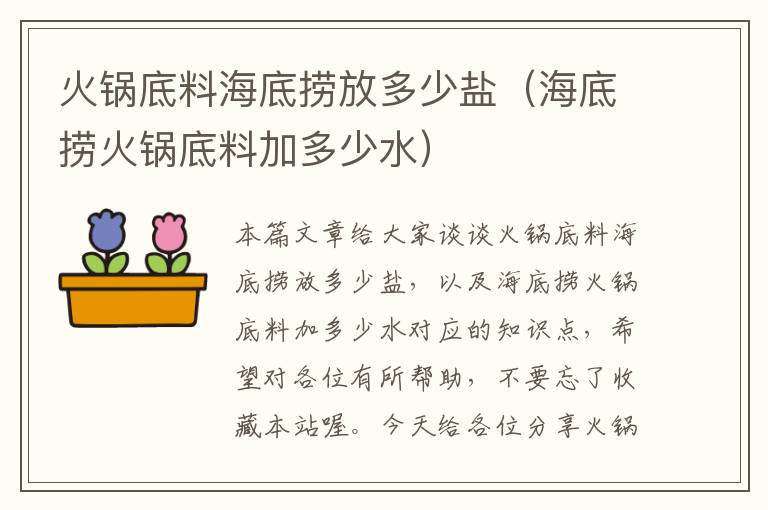 火锅底料海底捞放多少盐(海底捞火锅底料加多少水)