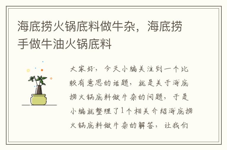 海底捞火锅底料做牛杂,海底捞手做牛油火锅底料