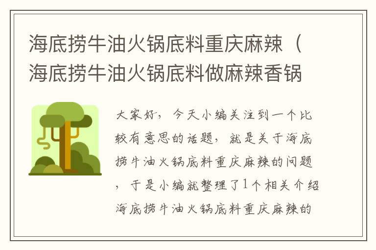 海底捞牛油火锅底料重庆麻辣(海底捞牛油火锅底料做麻辣香锅)