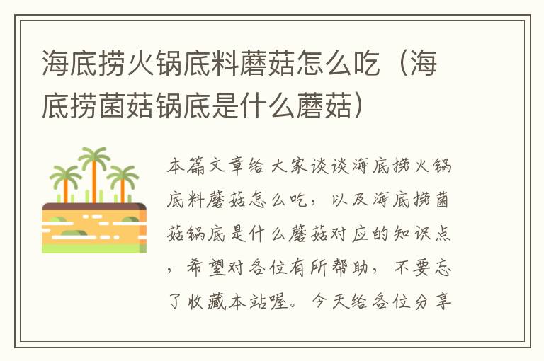 海底捞火锅底料蘑菇怎么吃(海底捞菌菇锅底是什么蘑菇)