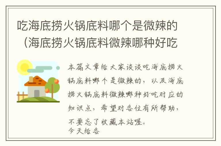 吃海底捞火锅底料哪个是微辣的（海底捞火锅底料微辣哪种好吃）