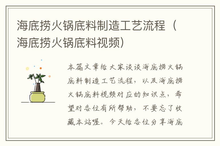 海底捞火锅底料制造工艺流程(海底捞火锅底料视频)