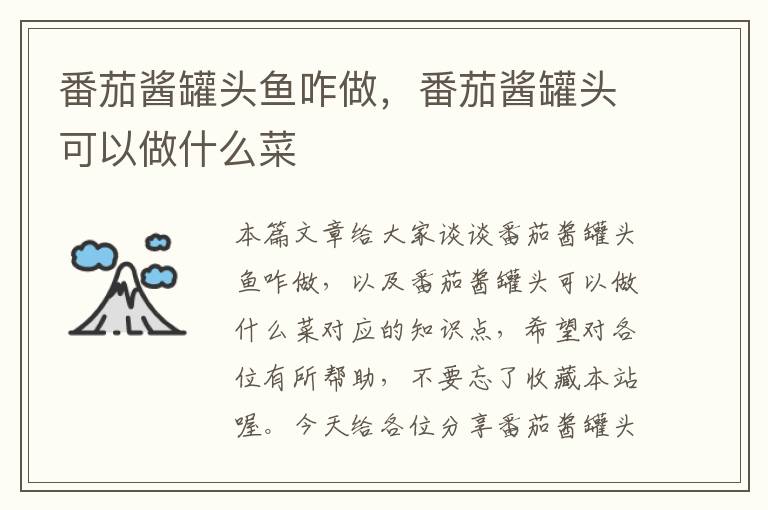 番茄酱罐头鱼咋做,番茄酱罐头可以做什么菜