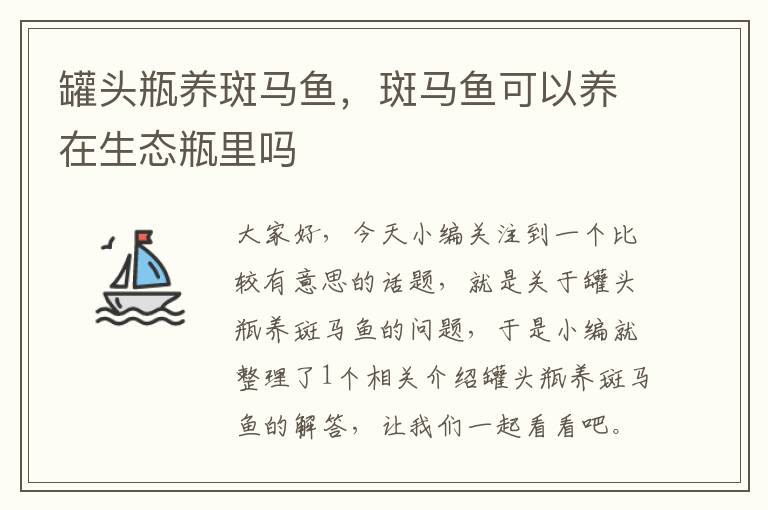 罐头瓶养斑马鱼,斑马鱼可以养在生态瓶里吗