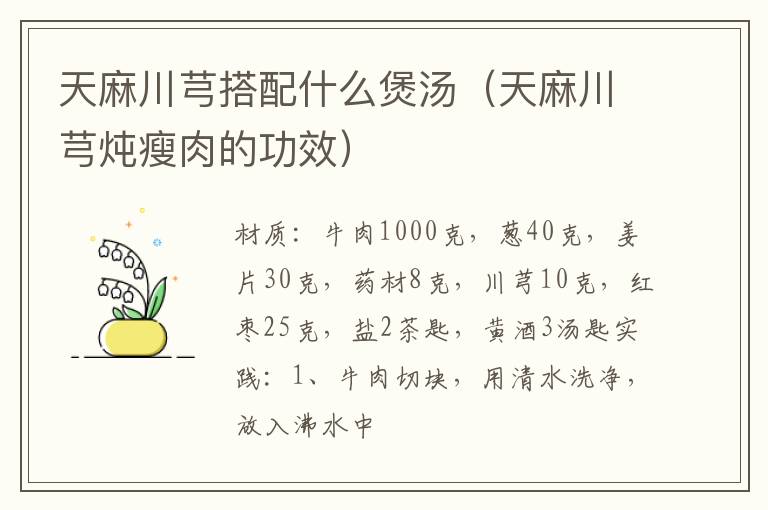 天麻川芎搭配什么煲汤(天麻川芎炖瘦肉的功效)