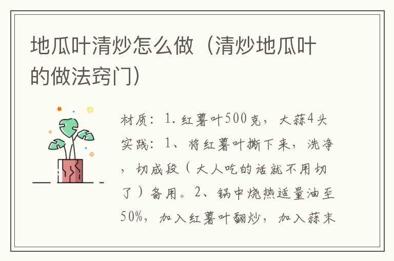 地瓜叶清炒怎么做(清炒地瓜叶的做法窍门)